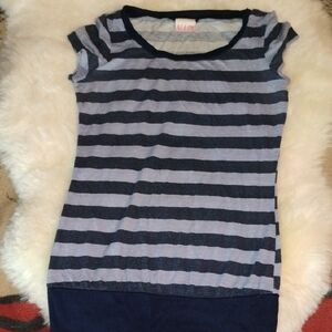 ALLOY Navy and Gray Striped Tee